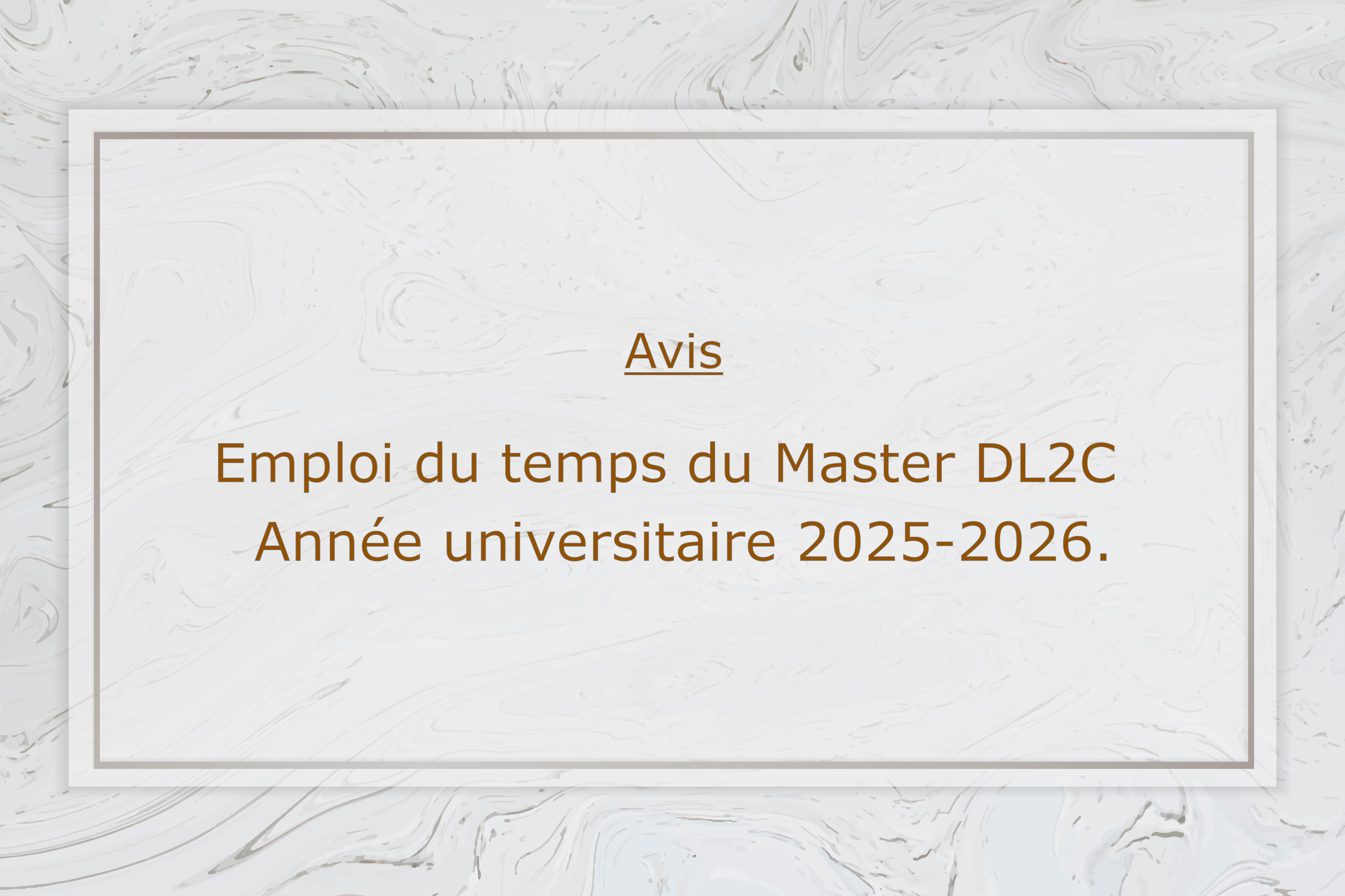 Emploi du temps du Master DL2C – Année universitaire 2025-2026.