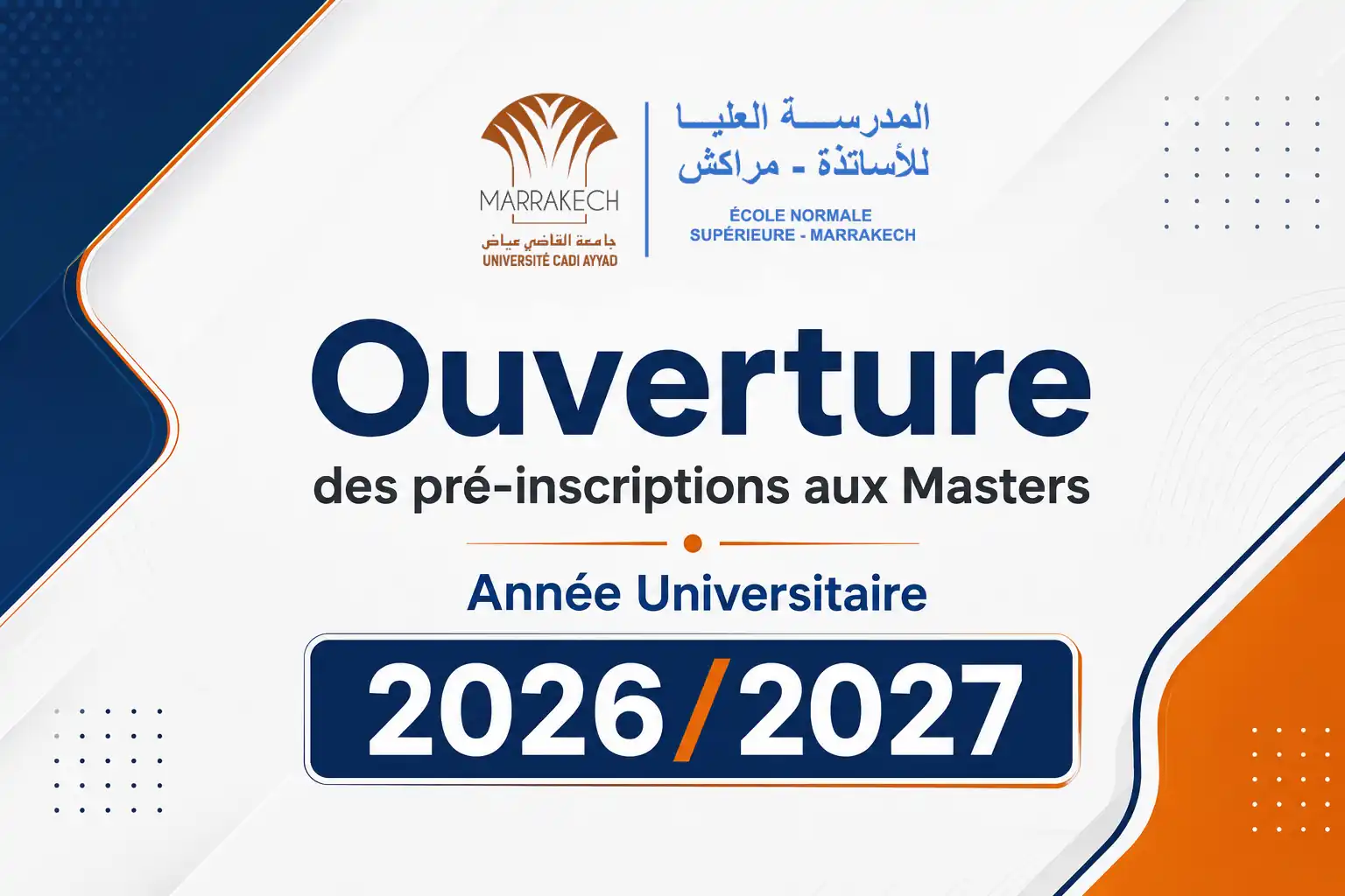 Ouverture des pré-inscriptions aux Masters – Année Universitaire 2026/2027.
