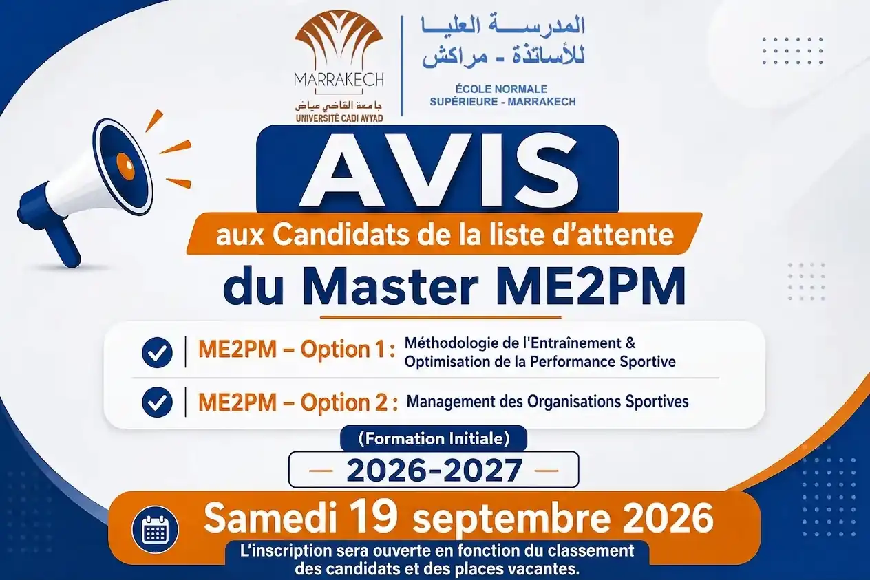 AVIS AUX CANDIDATS DE LA LISTE D’ATTENTE DU MASTER ME2PM - OPTION 1 & 2.