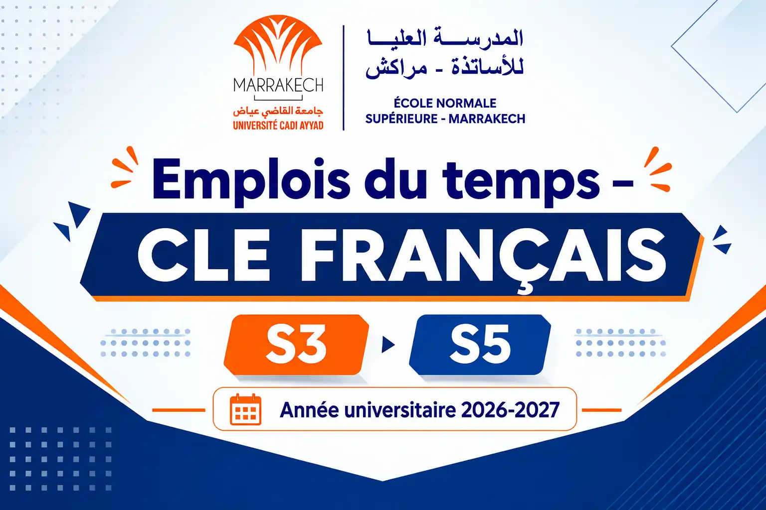 Emplois du temps – CLE FRANÇAIS (S3 et S5) - Année universitaire 2026-2027