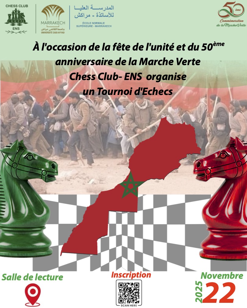 Tournoi d’Échecs – À l’occasion de la Fête de l’Unité et du 50ème Anniversaire de la Marche Verte.
